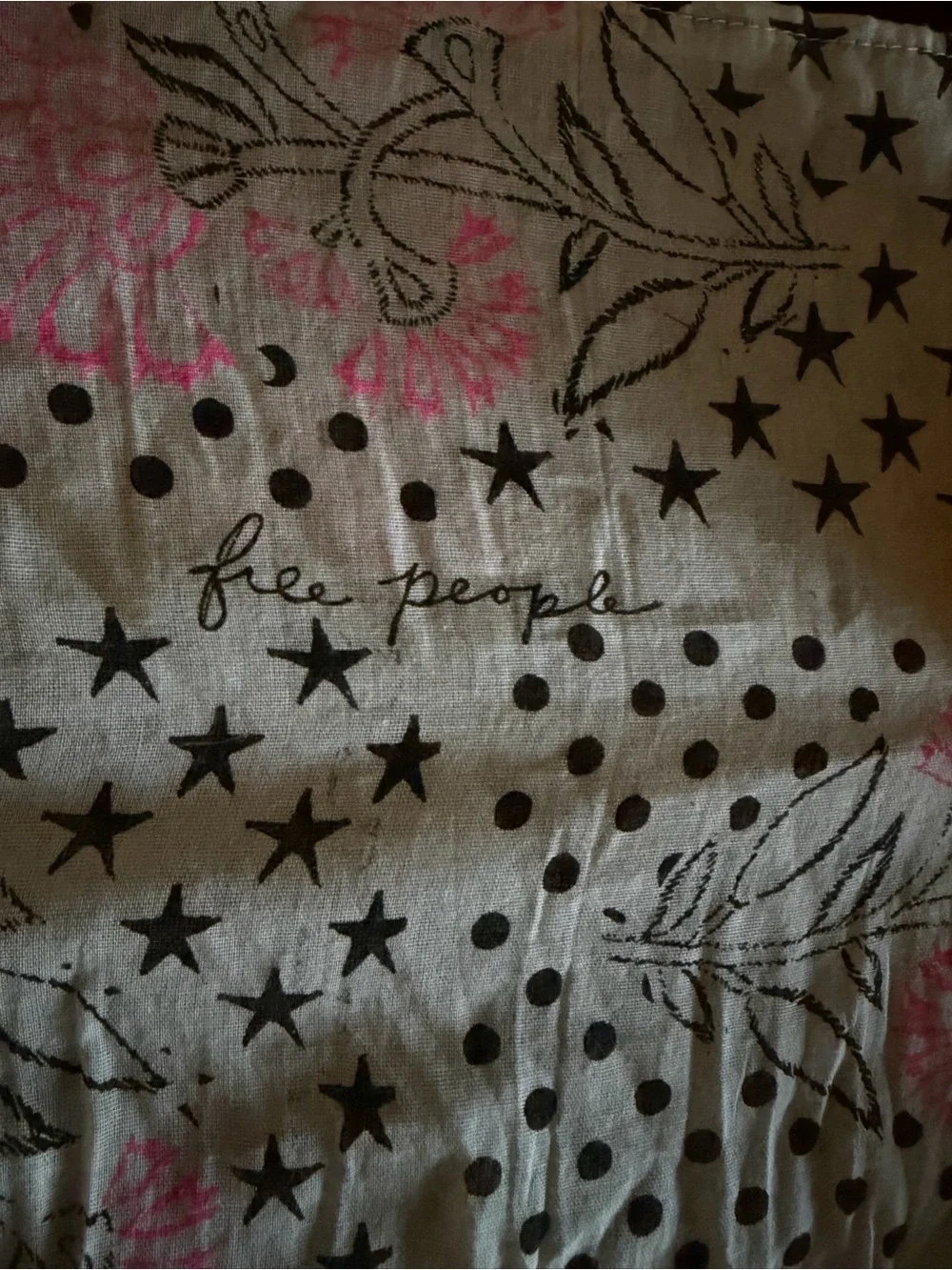 Free People Sheer Canvas Tote in White with Black & Pink Accents
